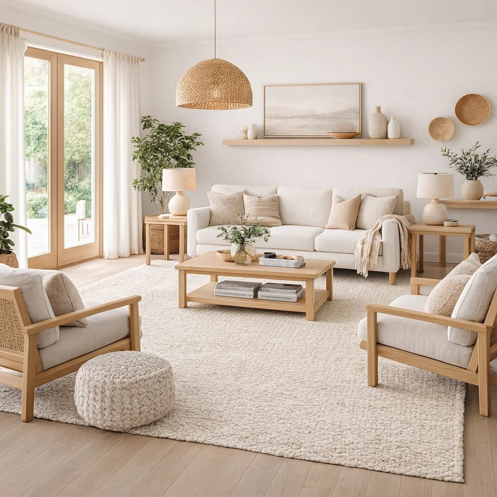 Sane 8 x 10 Large Area Rug, Handwoven Abstract Braided Pattern, Ivory By Casagear Home