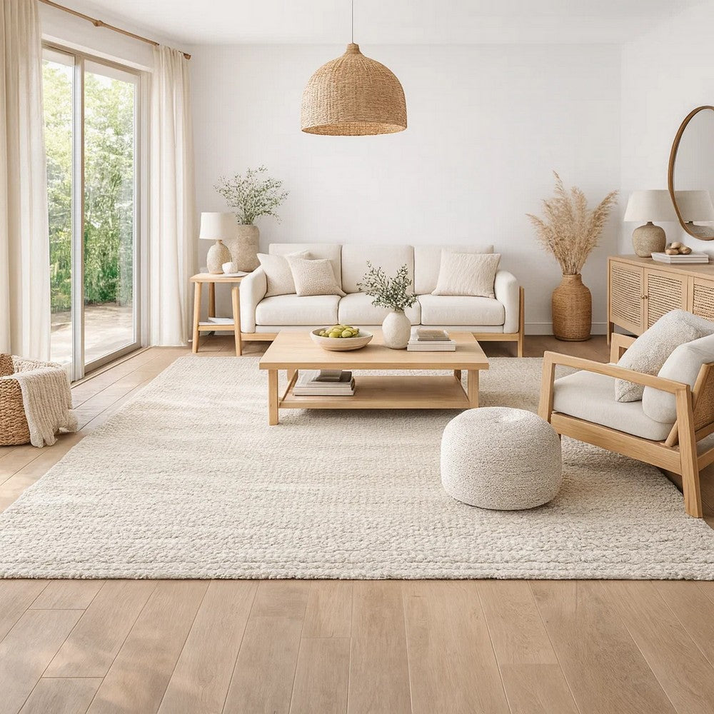 Sane 8 x 10 Large Area Rug, Handwoven Abstract Braided Pattern, Ivory By Casagear Home