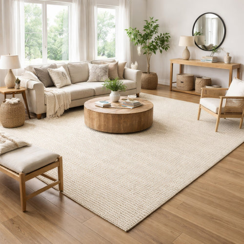 Sane 9 x 12 Extra Large Area Rug, Handwoven Abstract Braided Pattern, Ivory By Casagear Home