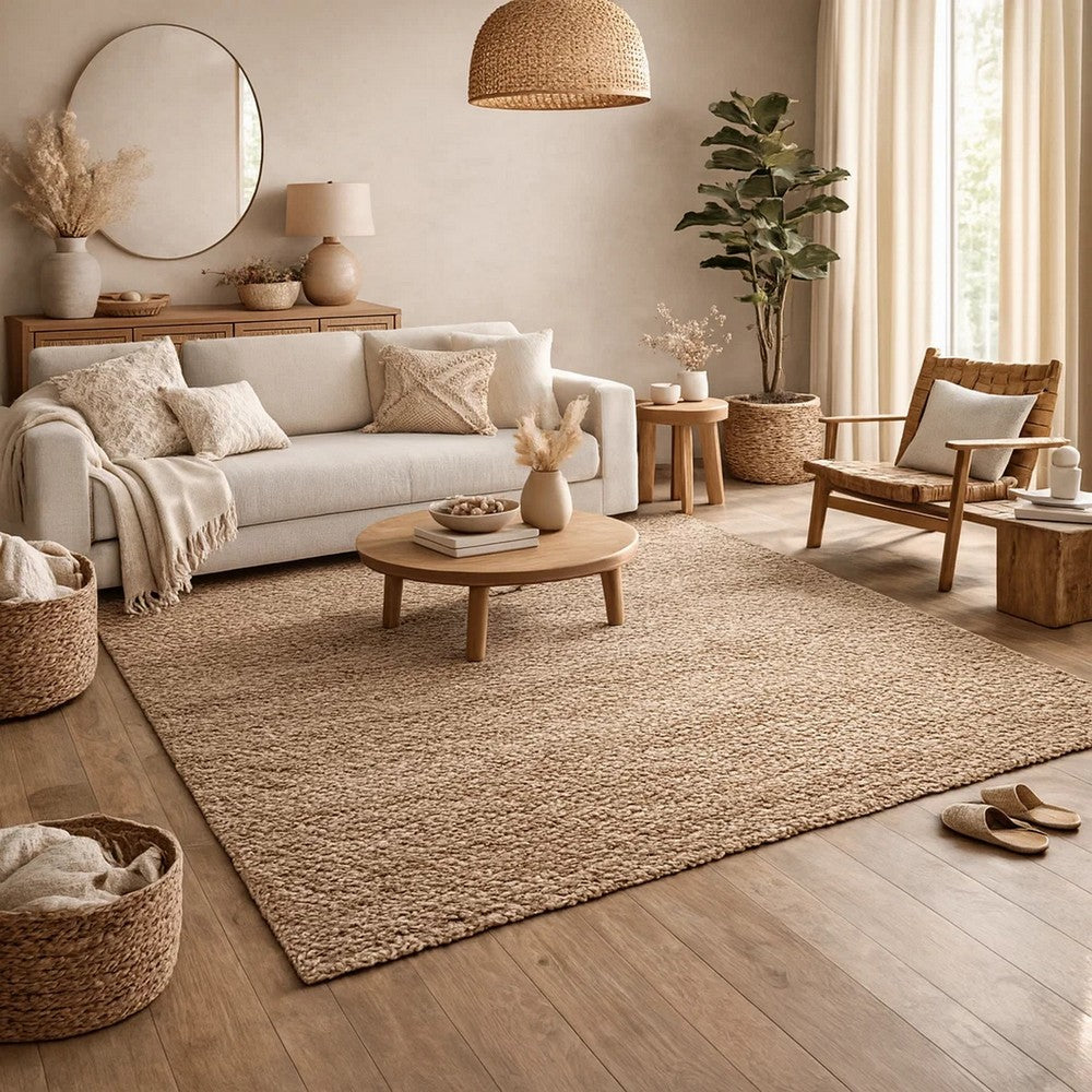 Sane 5 x 8 Medium Area Rug, Handwoven Abstract Braided Pattern, Beige By Casagear Home