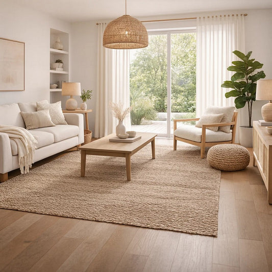 Sane 5 x 8 Medium Area Rug, Handwoven Abstract Braided Pattern, Beige By Casagear Home