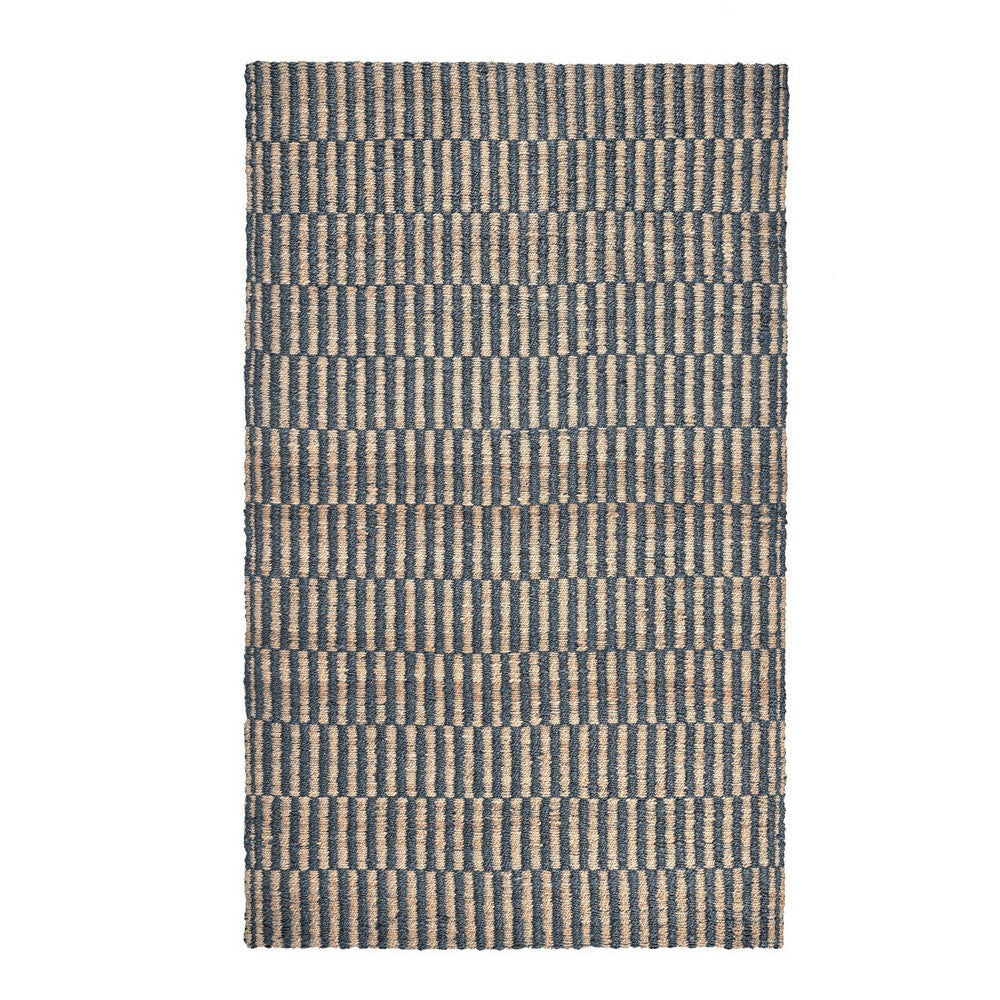 Tyn 8 x 10 Large Area Rug, Handwoven Striped Textured Pattern, Blue Beige By Casagear Home