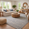 Tyn 9 x 12 Extra Large Area Rug, Handwoven Striped Textured Blue Beige By Casagear Home