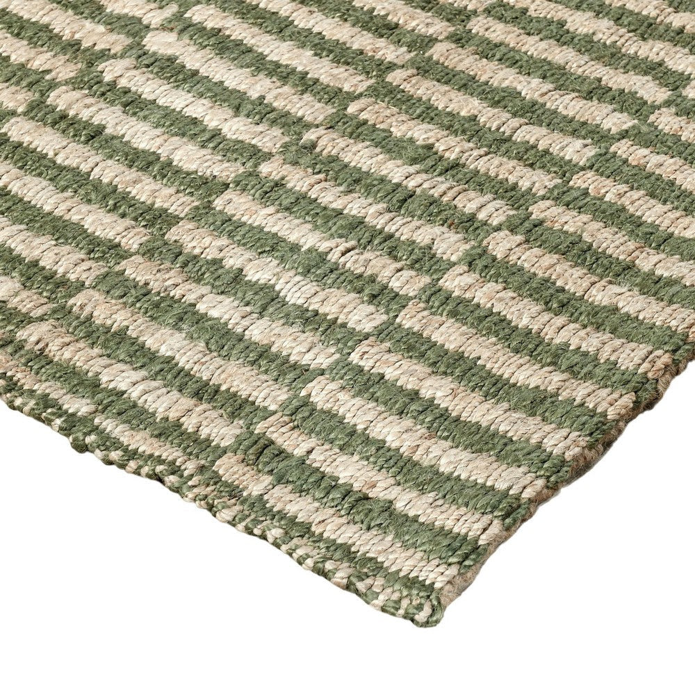 Tyn 5 x 8 Medium Area Rug Handwoven Striped Textured Pattern Green Beige By Casagear Home BM319618