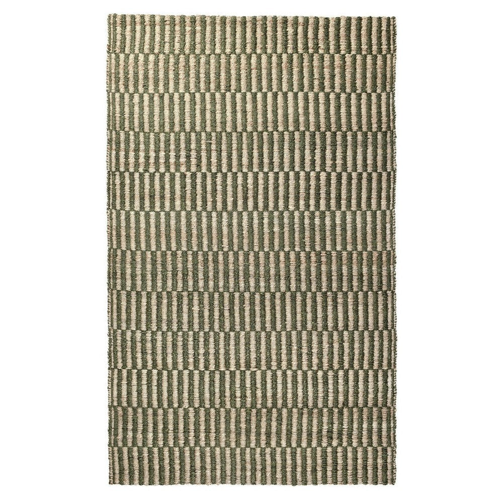 Tyn 5 x 8 Medium Area Rug, Handwoven Striped Textured Pattern, Green Beige By Casagear Home