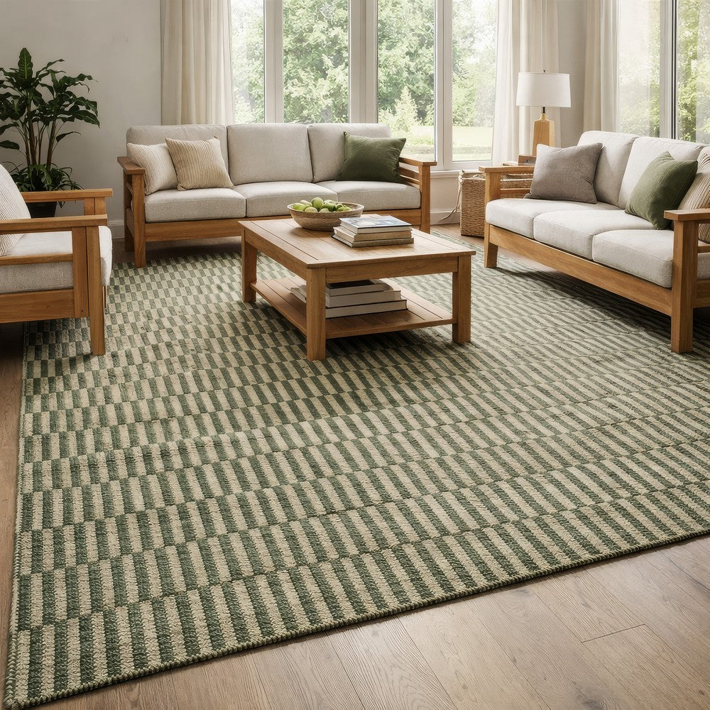 Tyn 9 x 12 Extra Large Area Rug, Handwoven Striped Textured Green Beige By Casagear Home