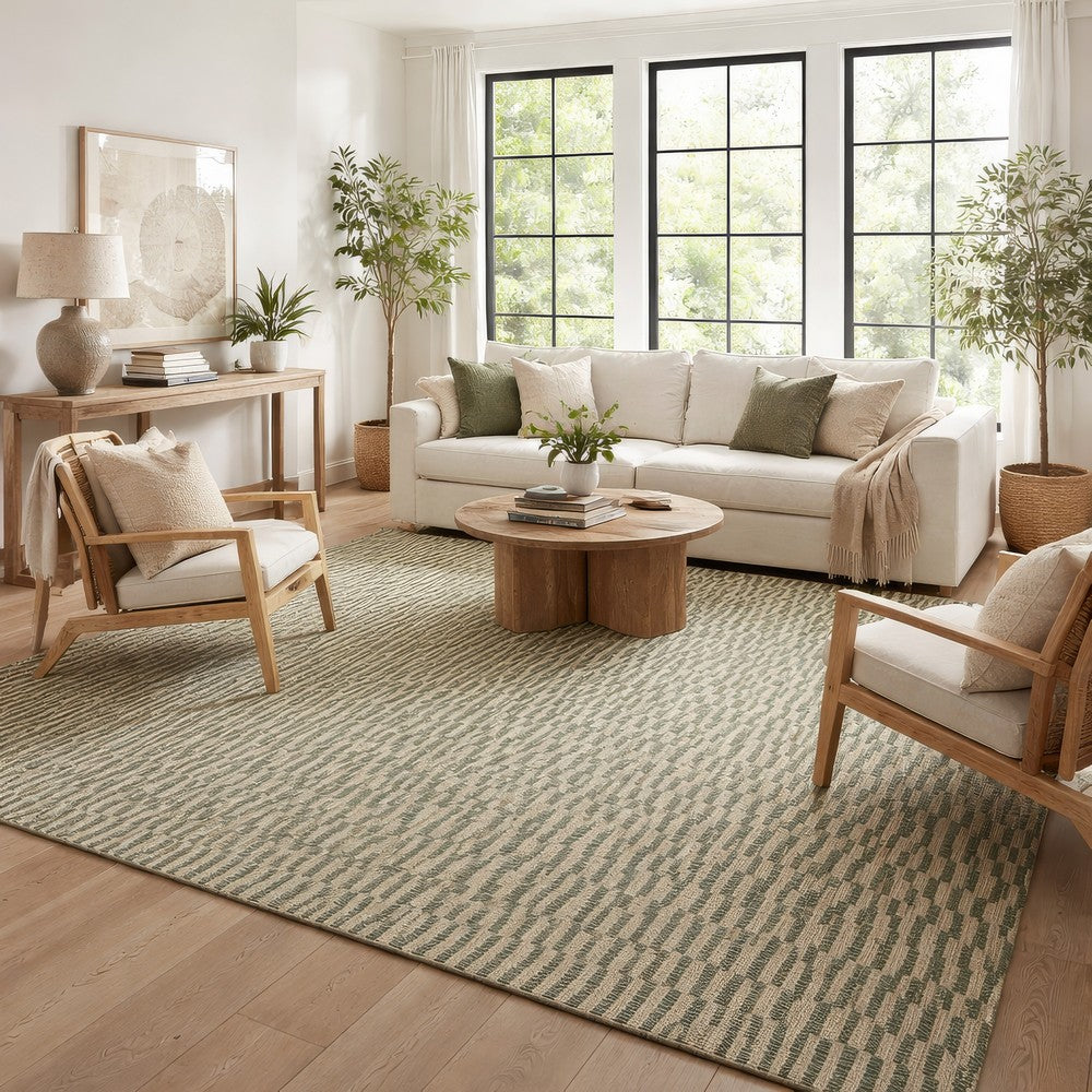 Tyn 9 x 12 Extra Large Area Rug, Handwoven Striped Textured Green Beige By Casagear Home