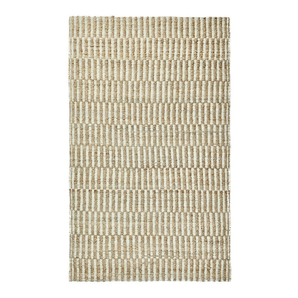 Tyn 8 x 10 Large Area Rug, Handwoven Stripe Pattern, Ivory and Beige Jute By Casagear Home