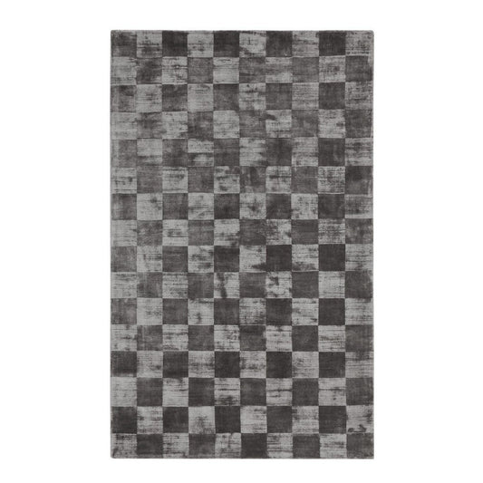 Sina 8 x 10 Large Area Rug, Handwoven Classic Check Pattern, Black Gray By Casagear Home