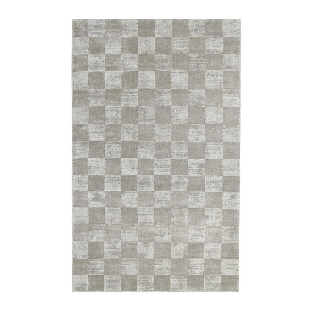 Sina 8 x 10 Large Area Rug, Handwoven Classic Check Pattern, Light Gray By Casagear Home