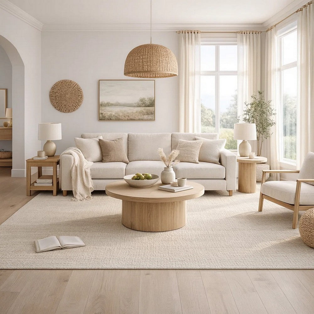 Soen 8 x 10 Large Area Rug, Handwoven Twisted Braid, Beige Wool Blend By Casagear Home