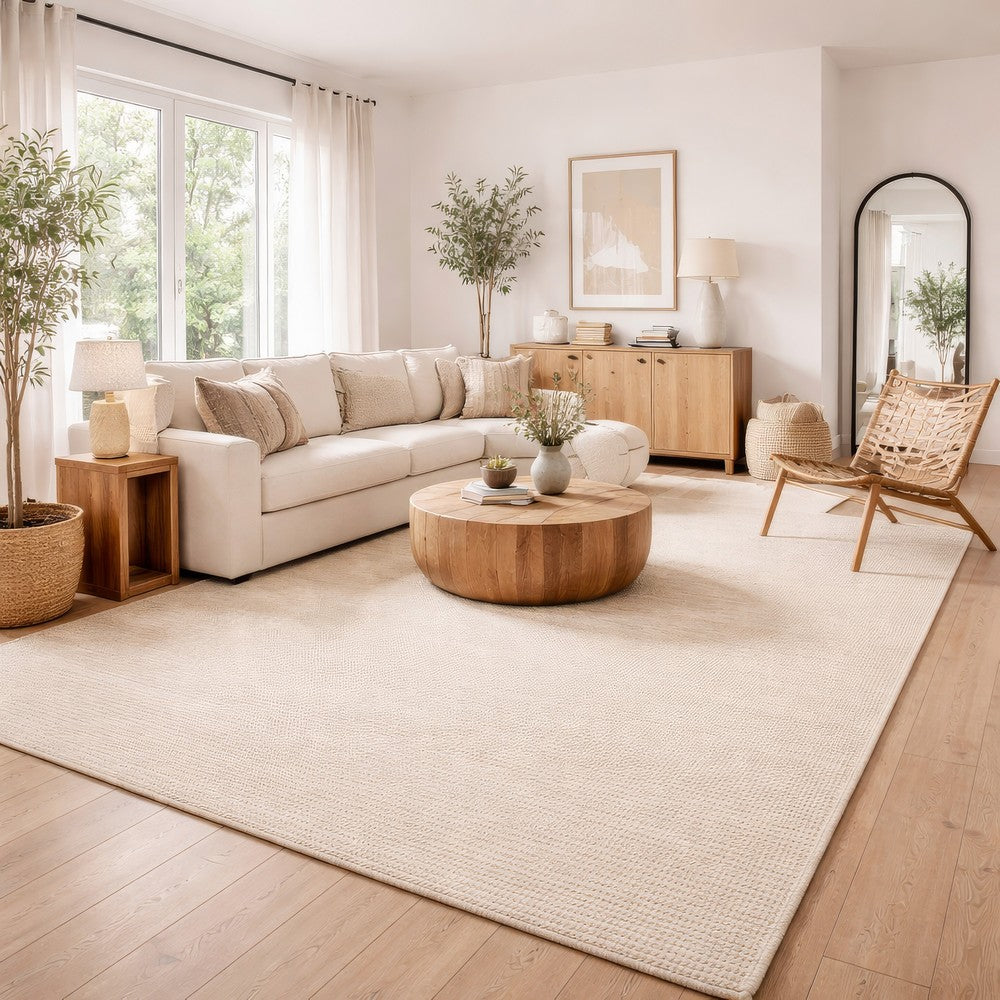 Soen 9 x 12 Extra Large Area Rug, Handwoven Twisted Braid, Beige Wool Blend By Casagear Home