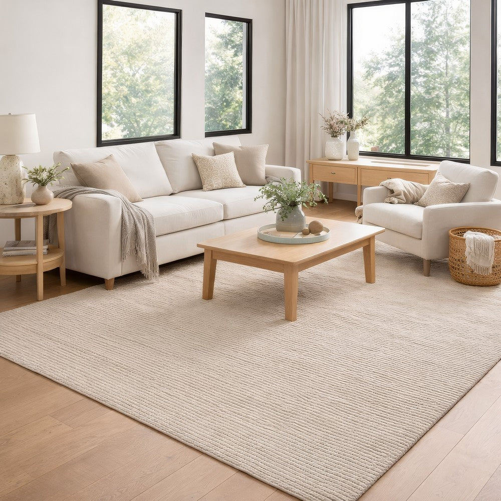 Soen 9 x 12 Extra Large Area Rug, Handwoven Twisted Braid, Beige Wool Blend By Casagear Home