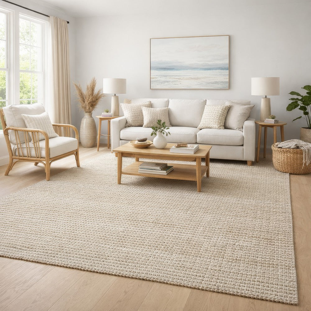 Ging 9 x 12 Extra Large Area Rug, Handwoven Abstract Jute Design, Ivory By Casagear Home