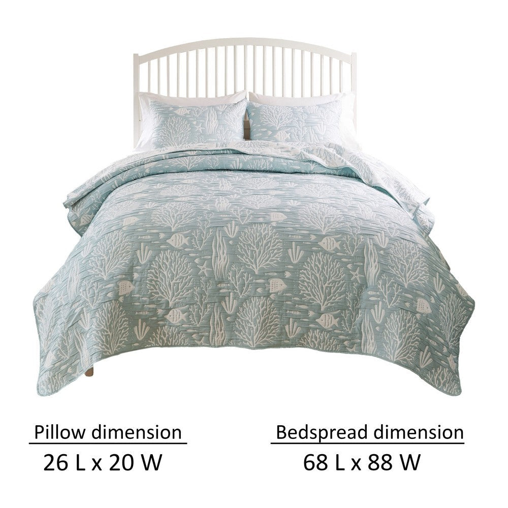 Amy 2pc XL Twin Coverlet and Pillow Sham Set Coastal Design Seafoam Blue By Casagear Home BM319638