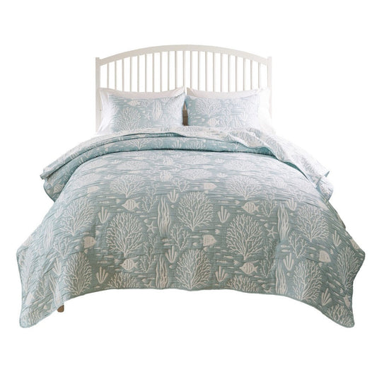 Amy 2pc XL Twin Coverlet and Pillow Sham Set, Coastal Design Seafoam Blue By Casagear Home