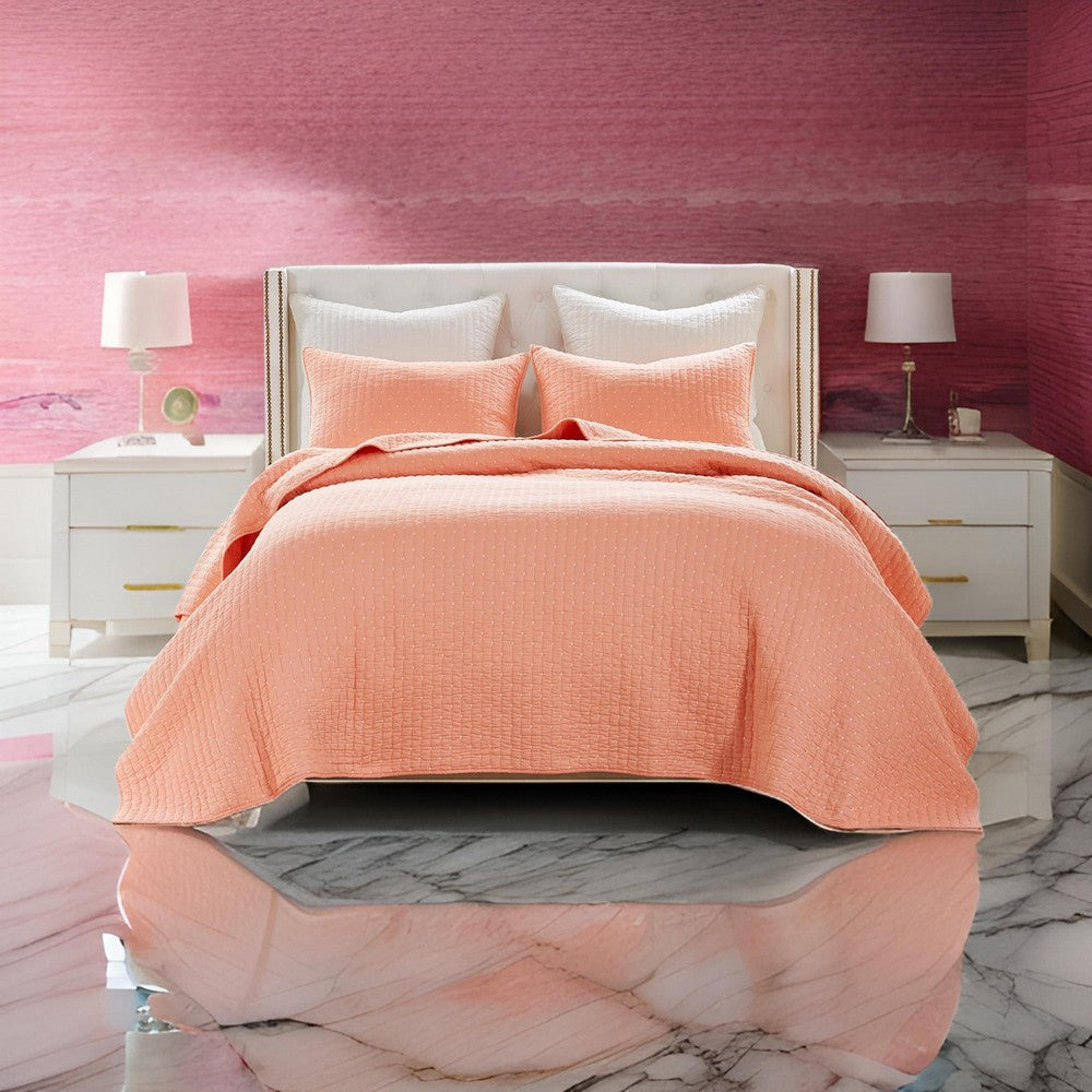 3pc Full Queen Quilt and Pillow Sham Set Channel Design Coral Cotton By Casagear Home BM319643