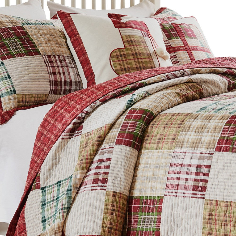 Evi 3pc Cal King Quilt and Pillow Sham Set Plaid Pattern Multicolor By Casagear Home BM319647