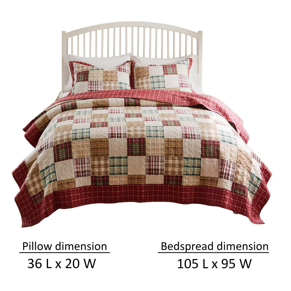 Evi 3pc Cal King Quilt and Pillow Sham Set Plaid Pattern Multicolor By Casagear Home BM319647