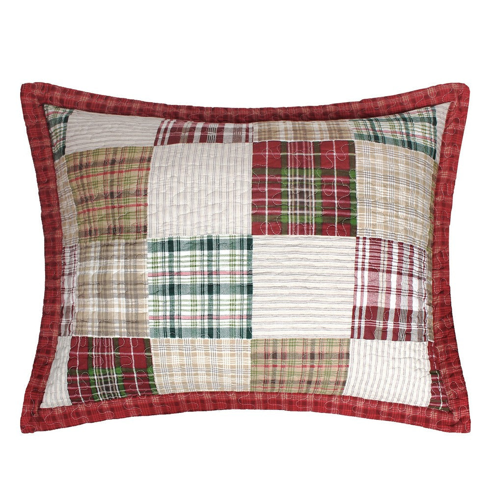 Evi 36 Inch Quilted King Pillow Sham Cotton Rich Fill Multicolor Plaid By Casagear Home BM319648