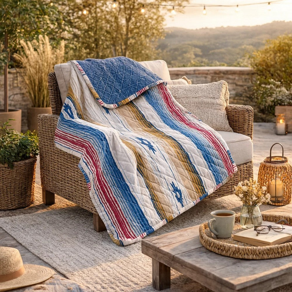 Rey Throw Blanket | 50 x 60 | Quilted | Ivory Multicolor Chevron Stripes