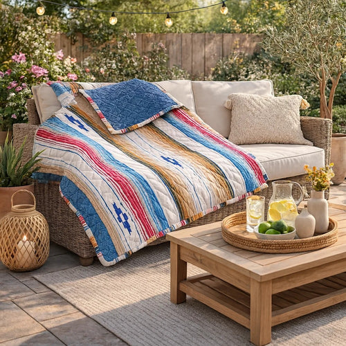 Rey Throw Blanket | 50 x 60 | Quilted | Ivory Multicolor Chevron Stripes