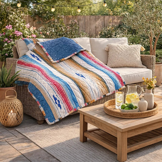 Rey Throw Blanket | 50 x 60 | Quilted | Ivory Multicolor Chevron Stripes