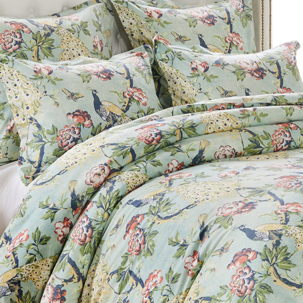 Sia 2pc XL Twin Duvet and Pillow Sham Set Floral Jade Print Button Closure By Casagear Home BM319653