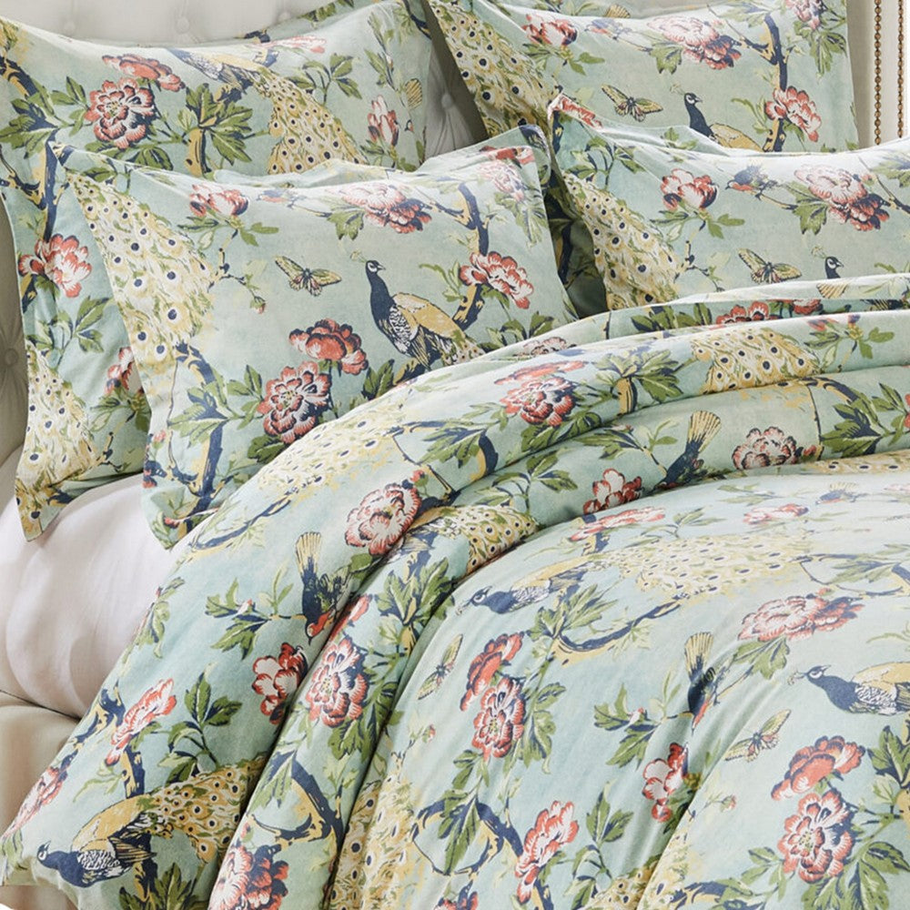 Sia 3pc Cal King Duvet and Pillow Sham Set Floral Jade Print Cotton By Casagear Home BM319655