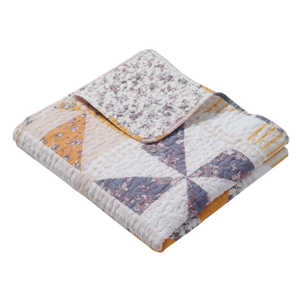 Jey Throw Blanket | 50 x 60 | Quilted | Pinwheel Patchwork | Peach Blue
