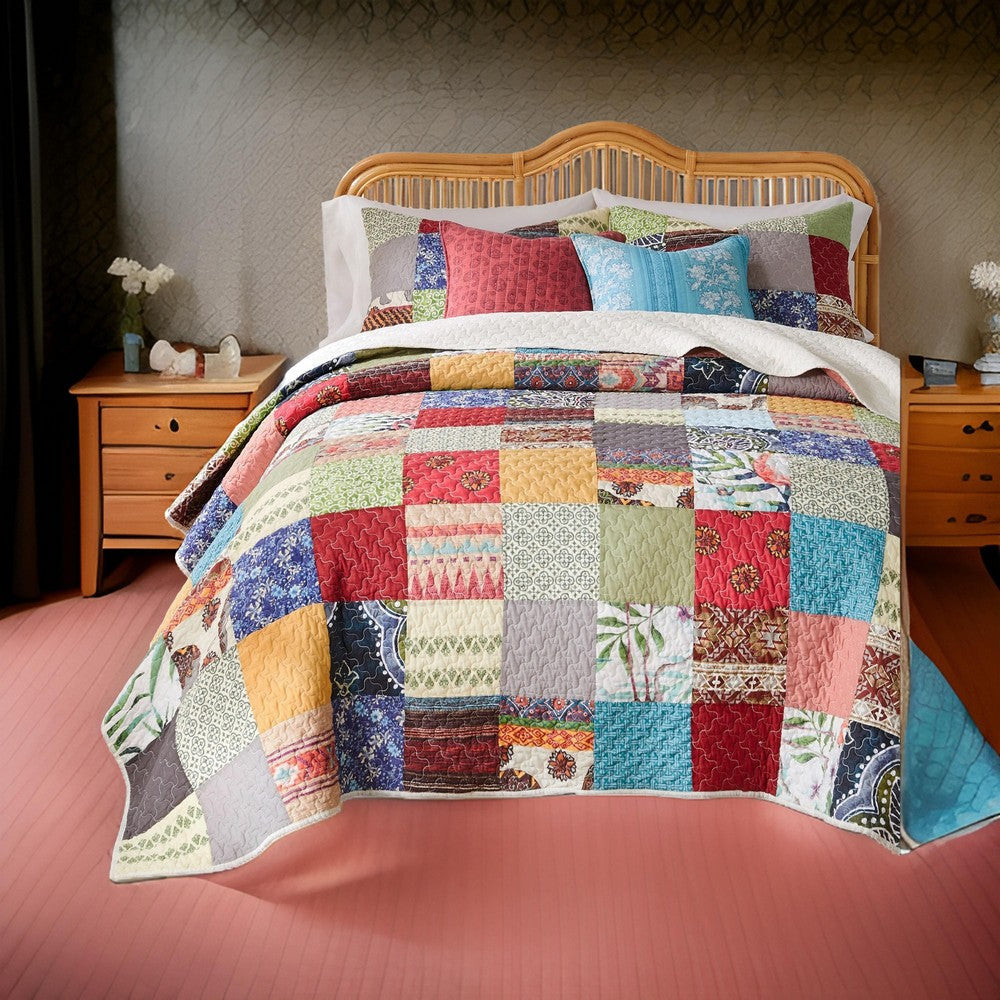 Lily 3pc Full to Queen Quilt and Pillow Sham Set Multicolor Patchwork By Casagear Home BM319660