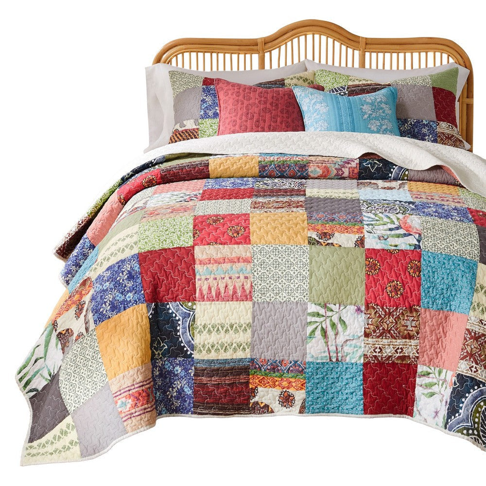 Lily 3pc Full to Queen Quilt and Pillow Sham Set, Multicolor Patchwork By Casagear Home