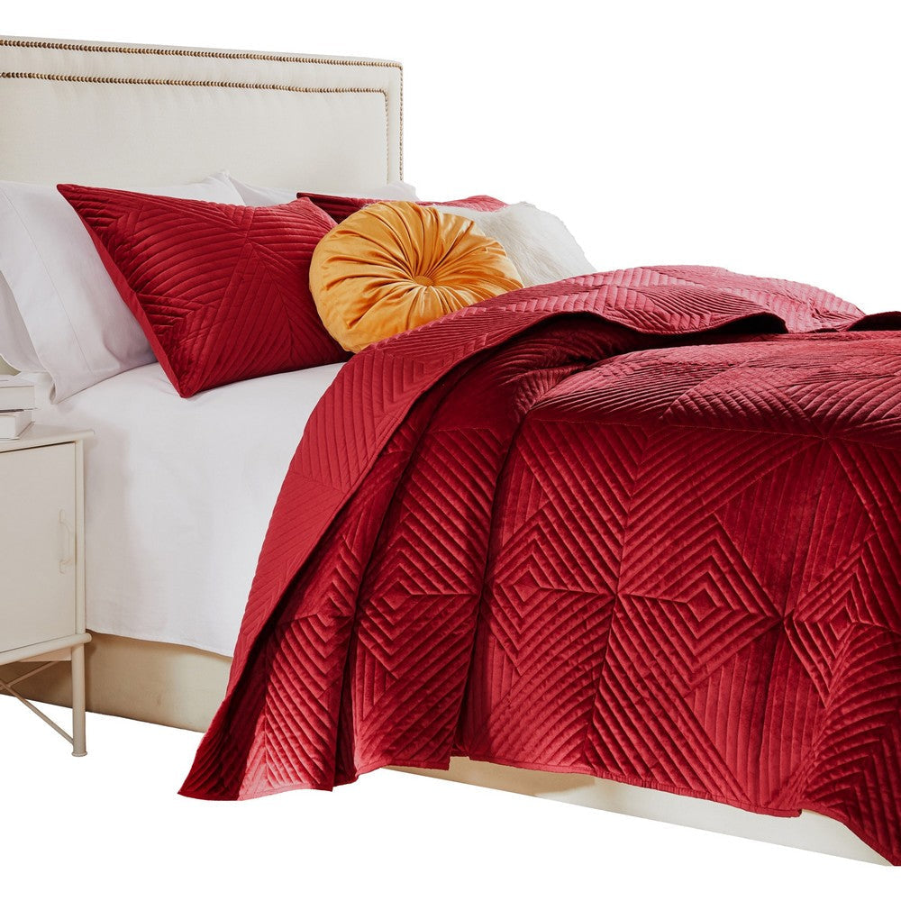 Ahab 3pc Full to Queen Quilt and Pillow Sham Set Red Dutch Velvet Face By Casagear Home BM319662