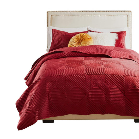 Ahab 3pc Full to Queen Quilt and Pillow Sham Set, Red Dutch Velvet Face By Casagear Home