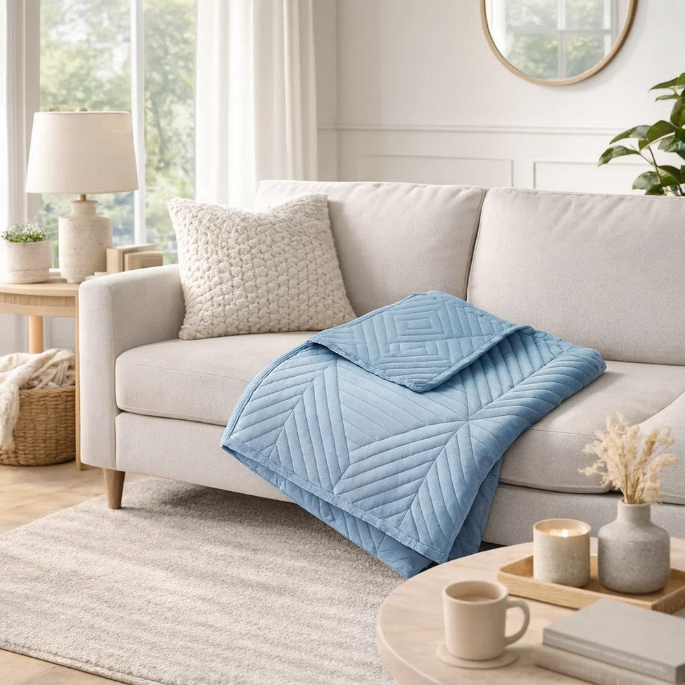 Ahab Throw Blanket | 50 x 60 | Quilted | Dutch Velvet | Spa Blue