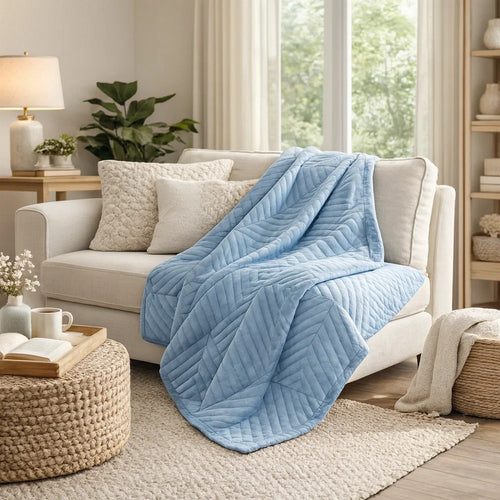 Ahab Throw Blanket | 50 x 60 | Quilted | Dutch Velvet | Spa Blue