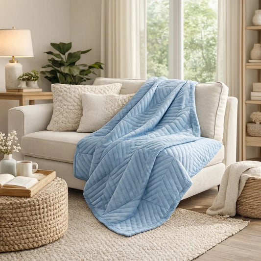 Ahab Throw Blanket | 50 x 60 | Quilted | Dutch Velvet | Spa Blue