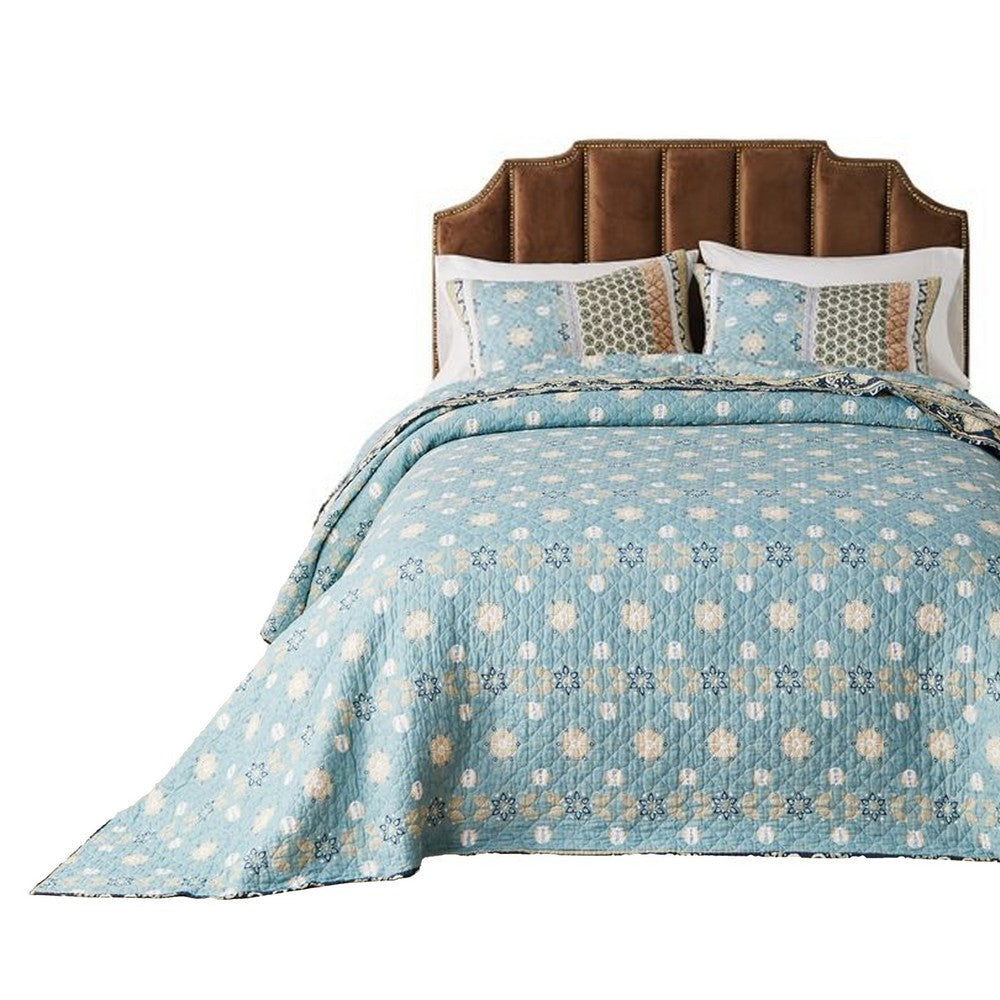 Ello 3pc Queen Bedspread and Pillow Sham Set Bohemian Multicolor Print By Casagear Home BM319670