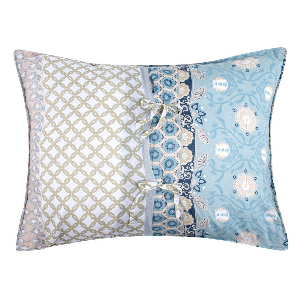 Ello 36 Inch Quilted King Size Pillow Sham Bohemian Print Blue and White By Casagear Home BM319674