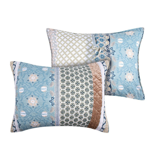 Ello 26 Inch Quilted Standard Pillow Sham, Bohemian Print Blue and White By Casagear Home