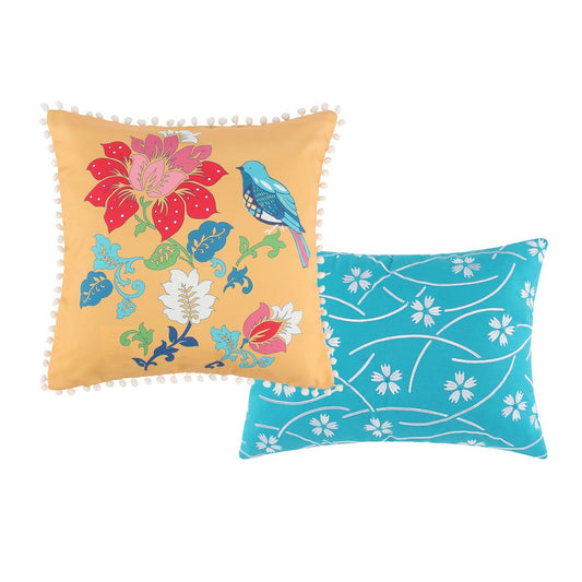 Ello 2pc Decorative Throw Pillows, Polyester Canvas Floral Print Multicolor By Casagear Home