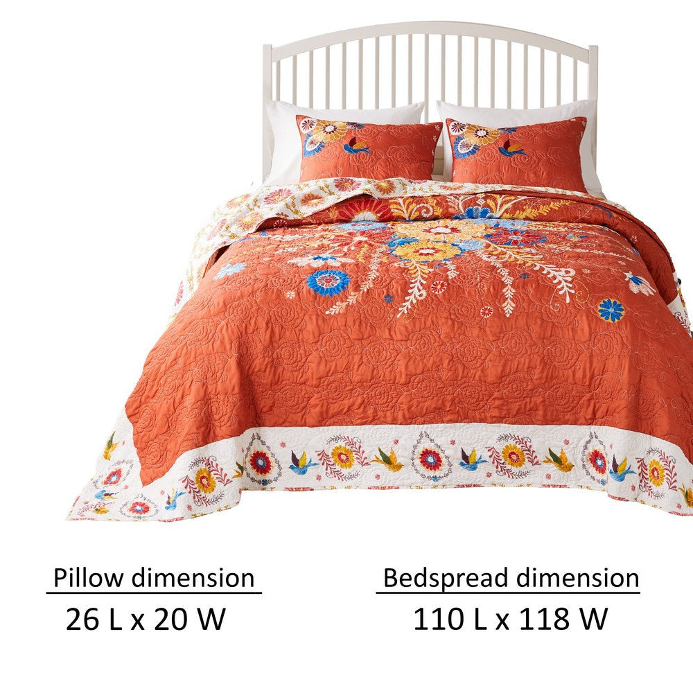 Xan 3pc Queen Bedspread and Pillow Sham Set Bouquet Print Multicolor By Casagear Home BM319680