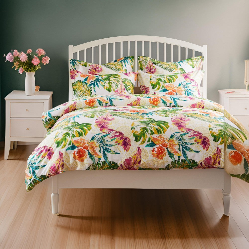 Heli 3pc Full to Queen Duvet and Pillow Sham Set Multicolor Tropical Print By Casagear Home BM319682