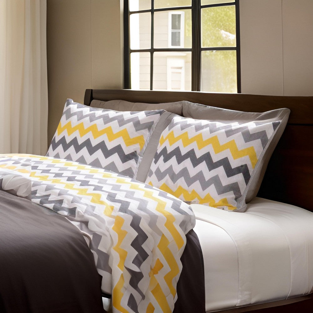 36 Inch Quilted King Pillow Sham Chevron Geometric Print Yellow Gray By Casagear Home BM319684