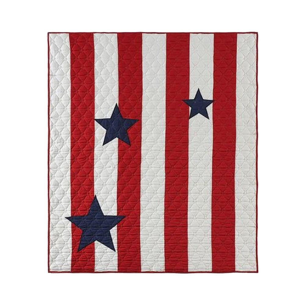 Bary Throw Blanket with Blue Stars and Red Stripes Reversible White Cotton By Casagear Home BM319687