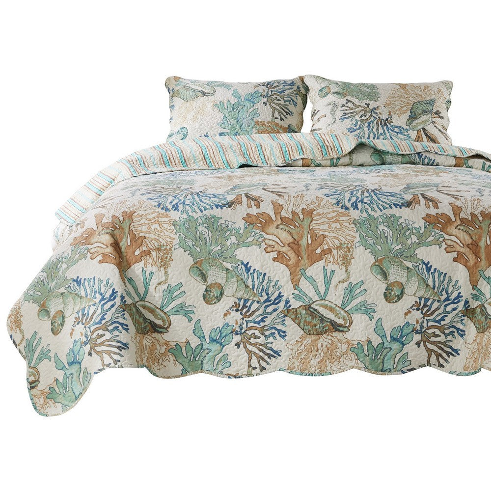 Wade 3pc Full/Queen Quilt Set with Sham, Jade Blue Coastal Microfiber By Casagear Home