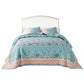 Dill 3pc King Bedspread Set, Turquoise Green Floral Microfiber Cotton By Casagear Home