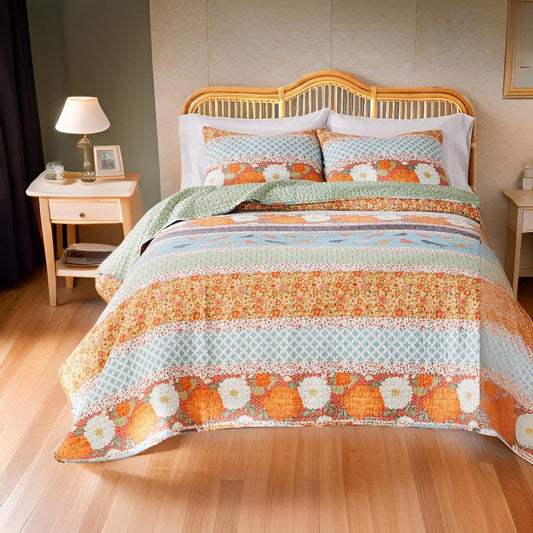 Nite 3pc Full/Queen Quilt Set, Calico Floral and Songbird Pattern, Cotton By Casagear Home