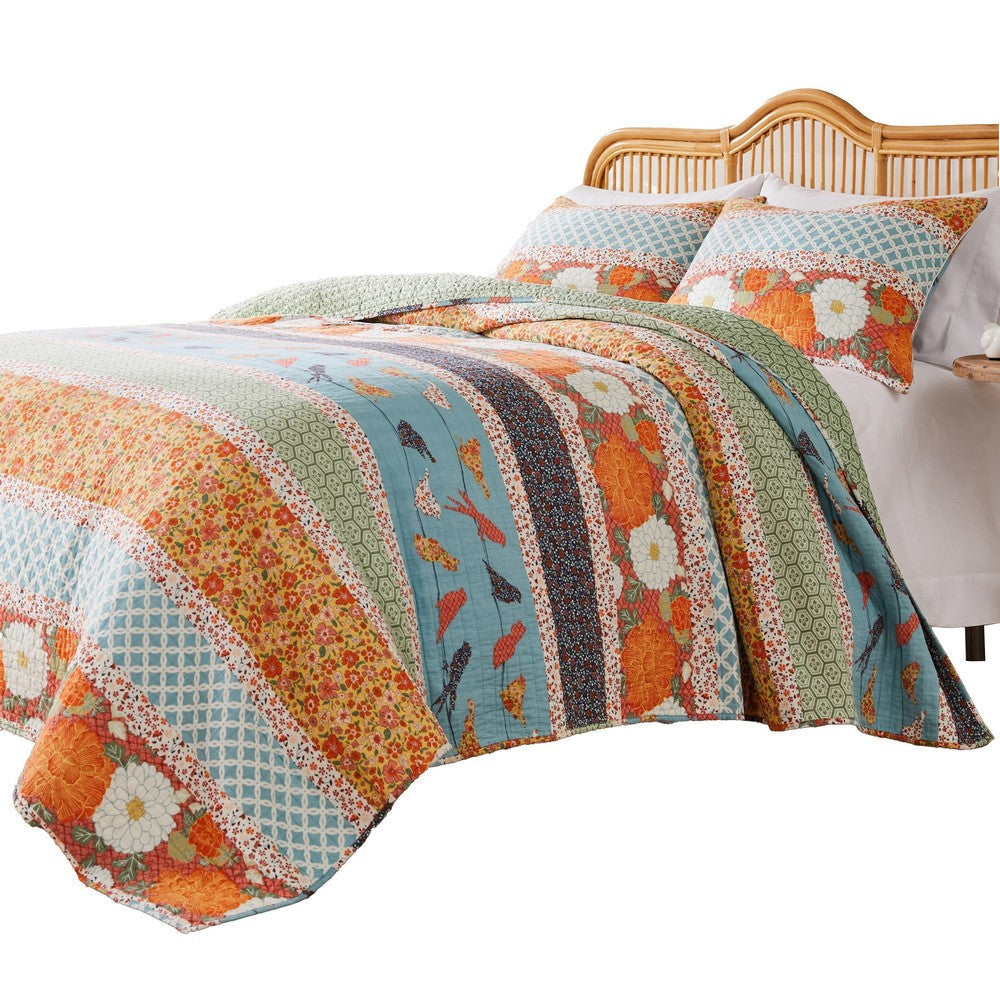 Nite 3pc King Quilt Set Calico Floral Songbird Pattern Cotton Microfiber By Casagear Home BM319708