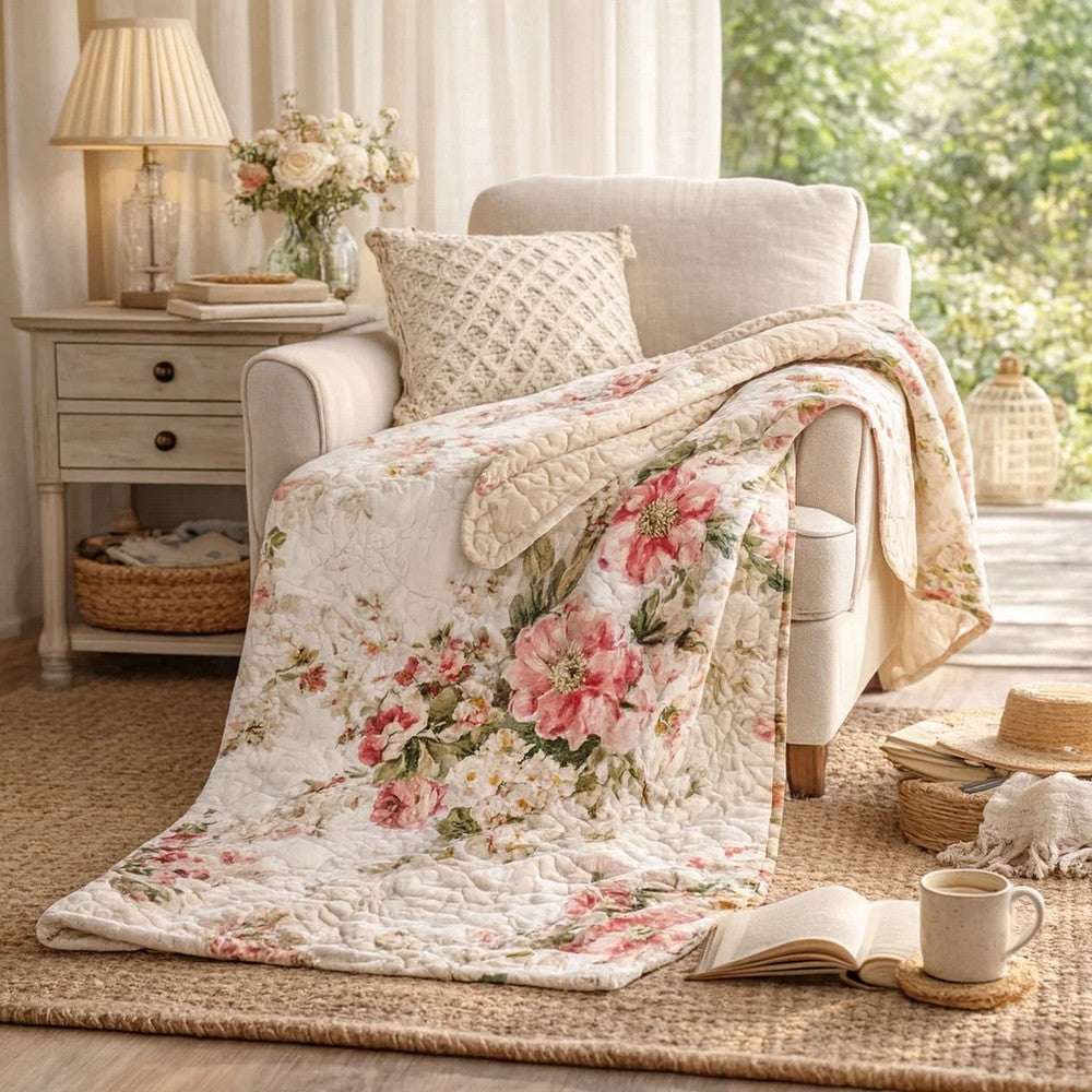 Givi Throw Blanket | Floral Pattern | Buttercup Beige Cotton